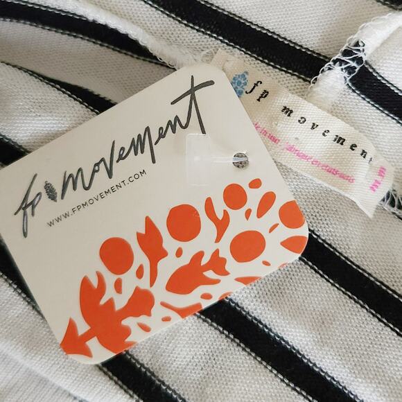 FREE PEOPLE Movement super soft high low striped hoodie hooded knit top Sz M NEW - Picture 4 of 6